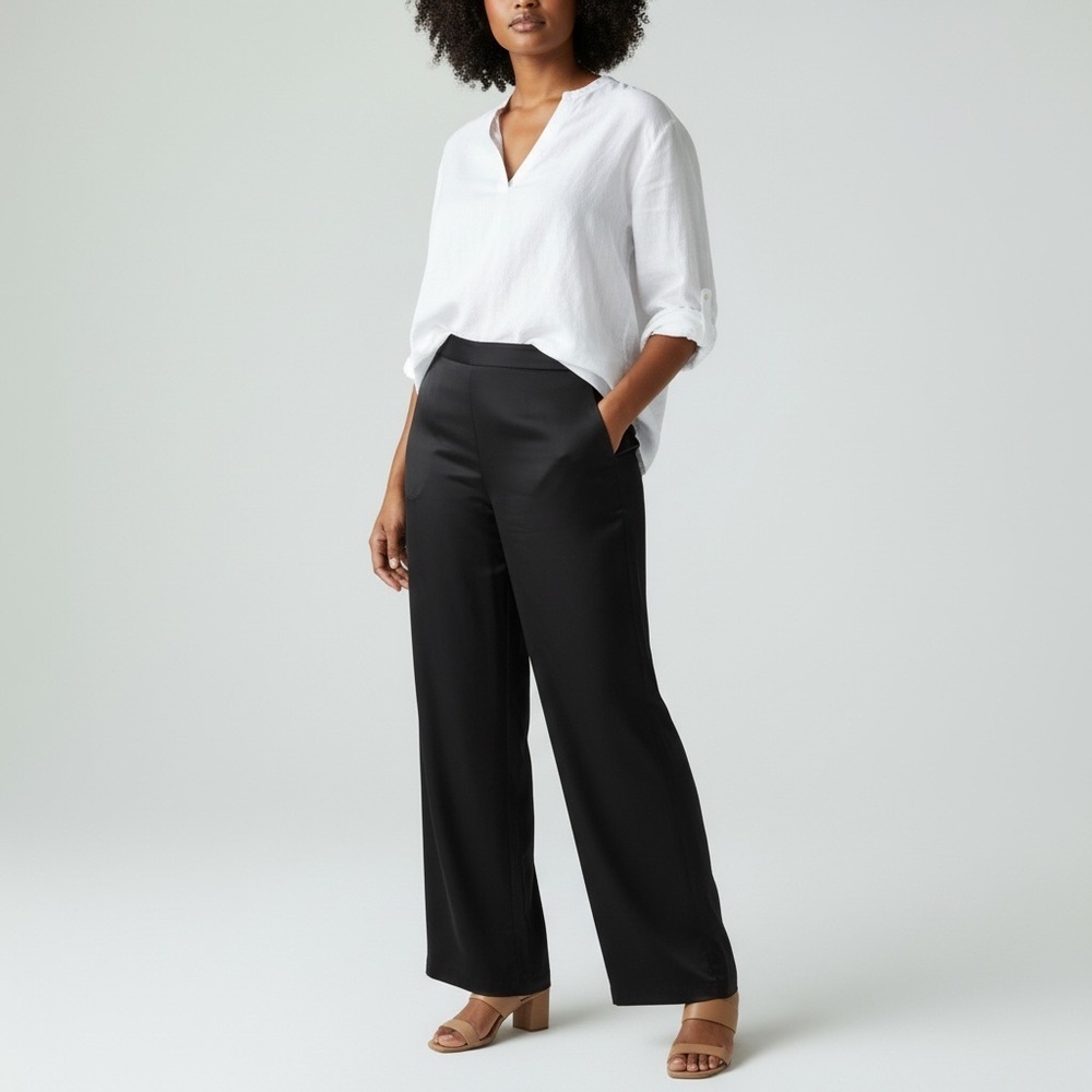 Tommy Bahama Black Silk Blend Wide-Leg Pants